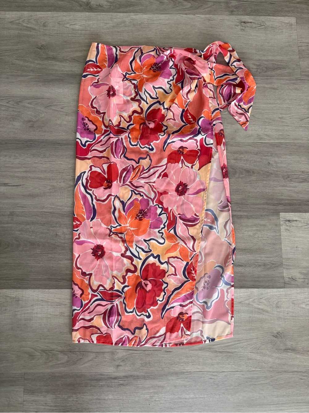❤️ l*space Pink Orange Floral Wrap Portela Sarong Skirt with Side Tie